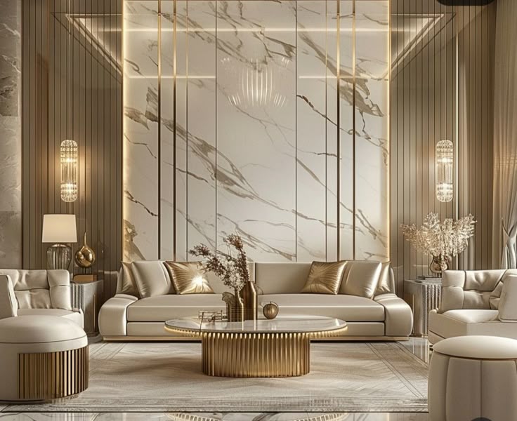 ruang tamu luxury dengan lampu gantung kristal dan sofa elegan